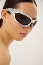 Spike rectangle sunglasses in grey – spike Rectangle Sunglasses in neon orange bio-based injected nylon – LUX VERSE Luxury Designer Fashion Outlet