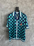 Checkerboard Print Silk Shirt - Men's