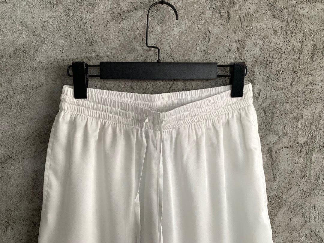 White Cotton Striped Hem Drawstring - Men's