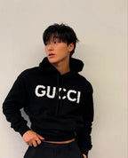 Black Cotton Bold Text Pullover - Men's
