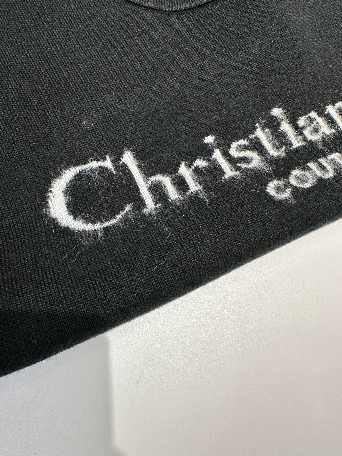 Navy Wool Text Logo Crewneck - Men's
