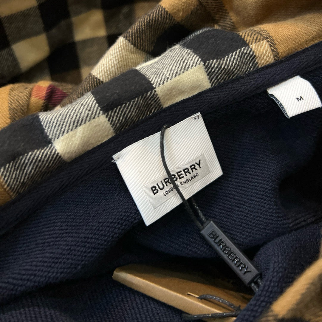Black Cotton Check Lined Pullover - Men's
