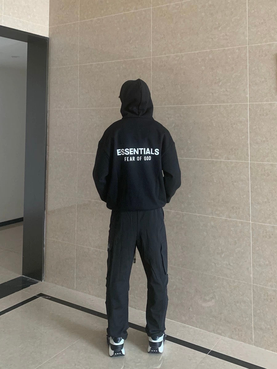 Black Cotton Text Logo Pullover - Men's