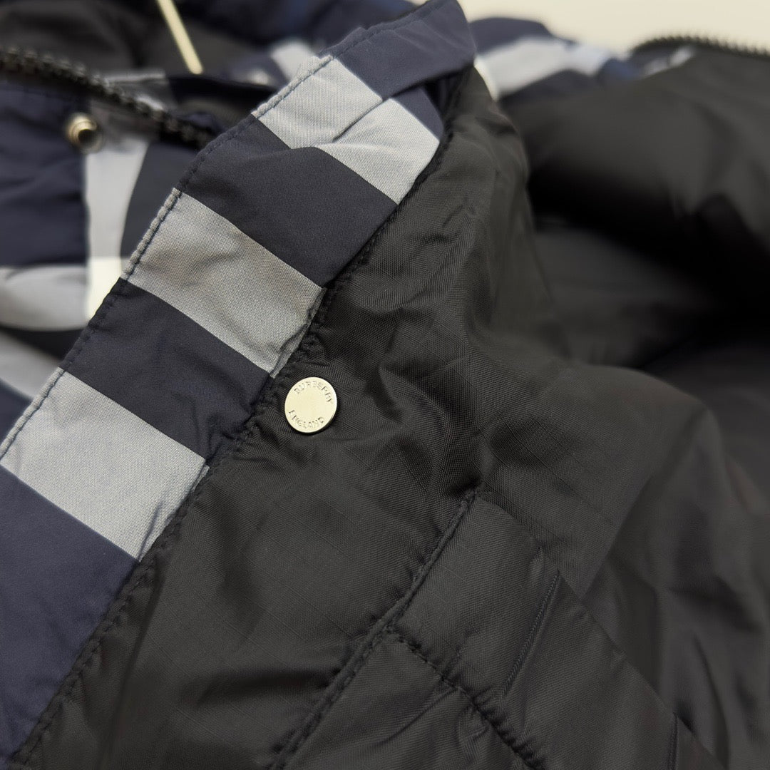 Navy Check Puffer Jacket - Men's