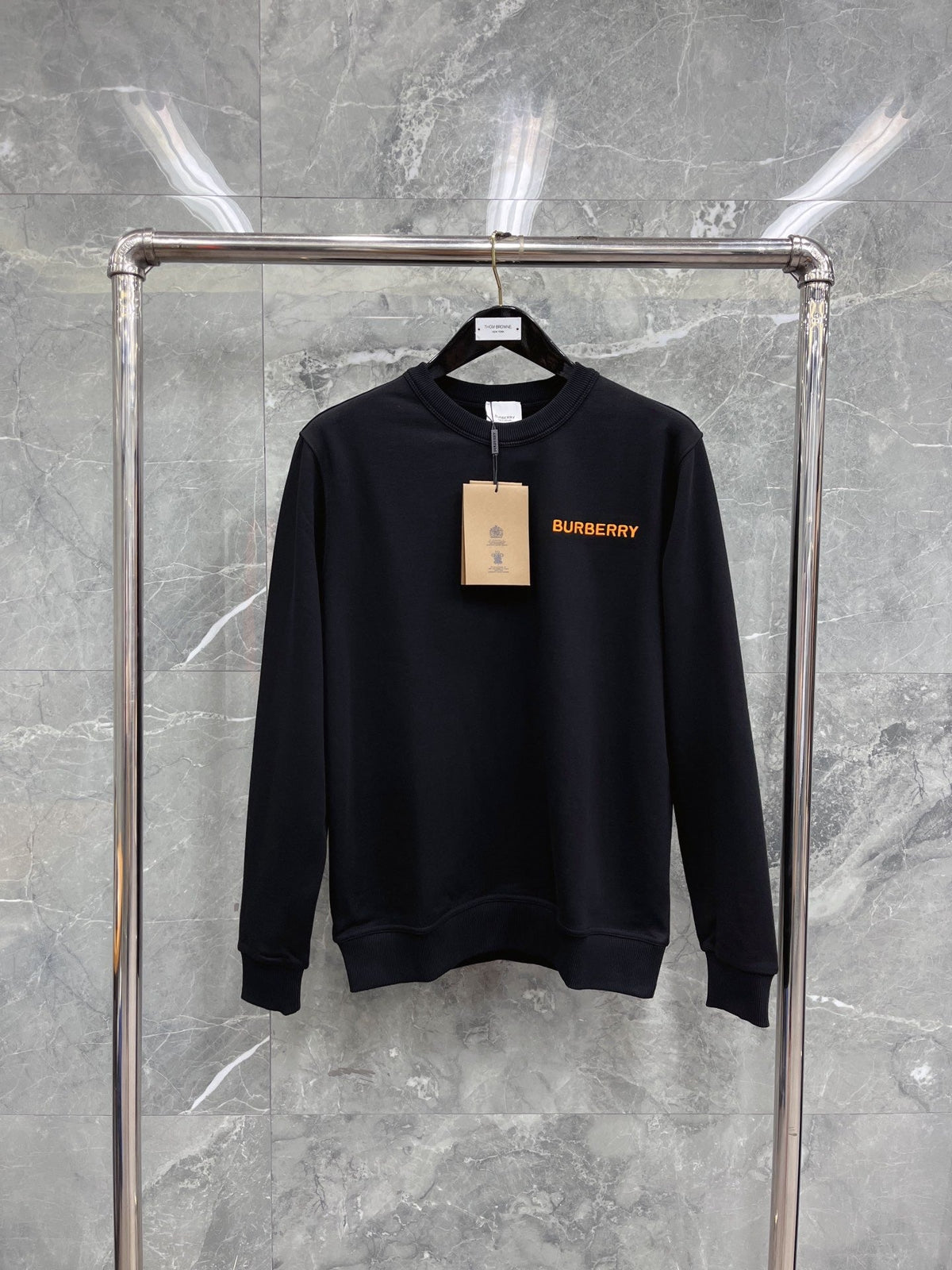 Black Cotton Tonal Crewneck - Men's