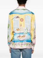 Pink Scenic Print Silk Shirt - Men's