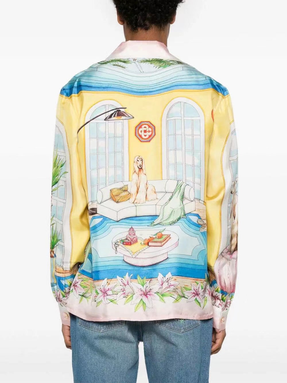 Pink Scenic Print Silk Shirt - Men's