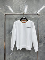 White Cotton Contrast Collar Crewneck - Men's
