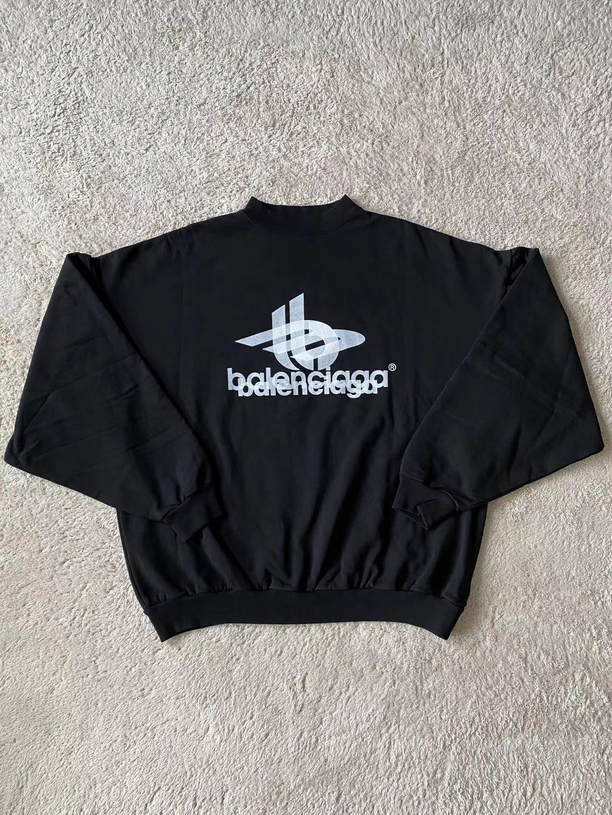 Black Cotton Logo Crewneck - Men's