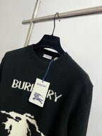 Black Wool Intarsia Crewneck - Men's