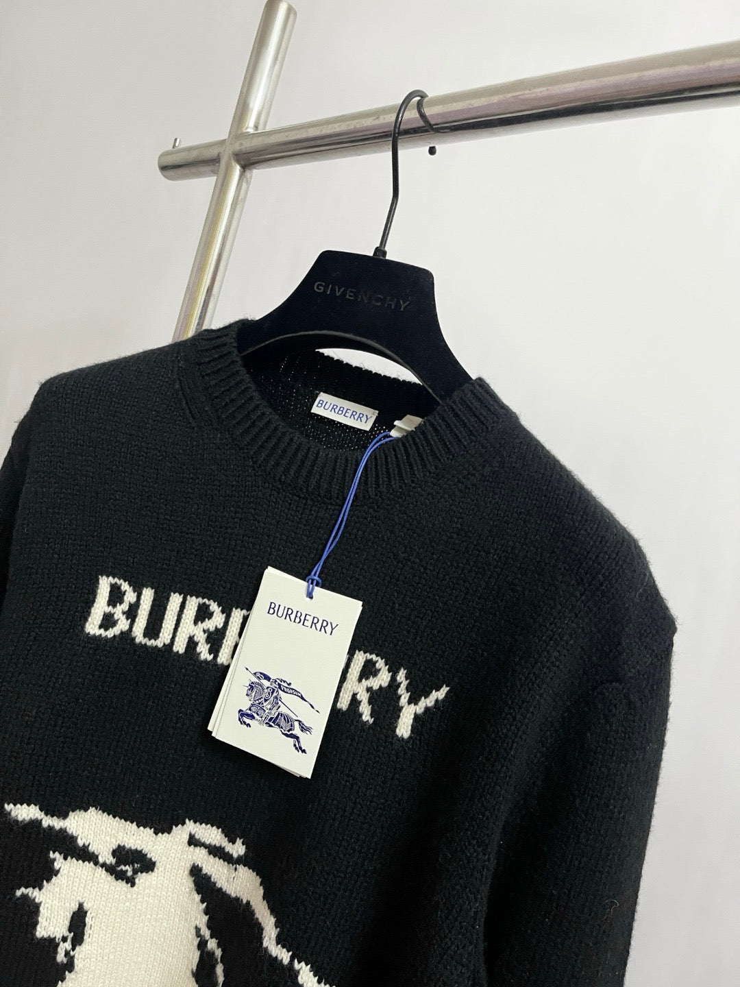 Black Wool Intarsia Crewneck - Men's