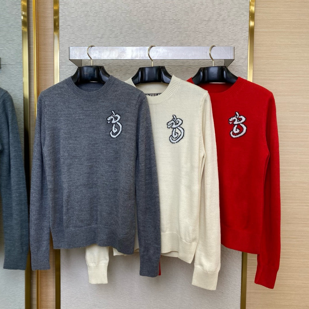 Red Wool Chest Logo Crewneck - Men's