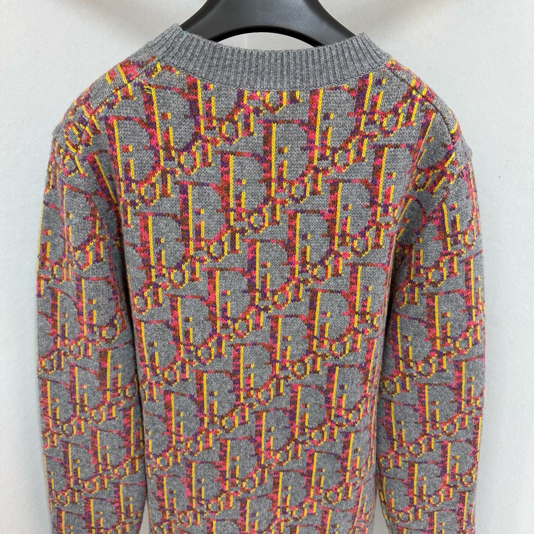 Orange Jacquard Pattern Crewneck - Men's