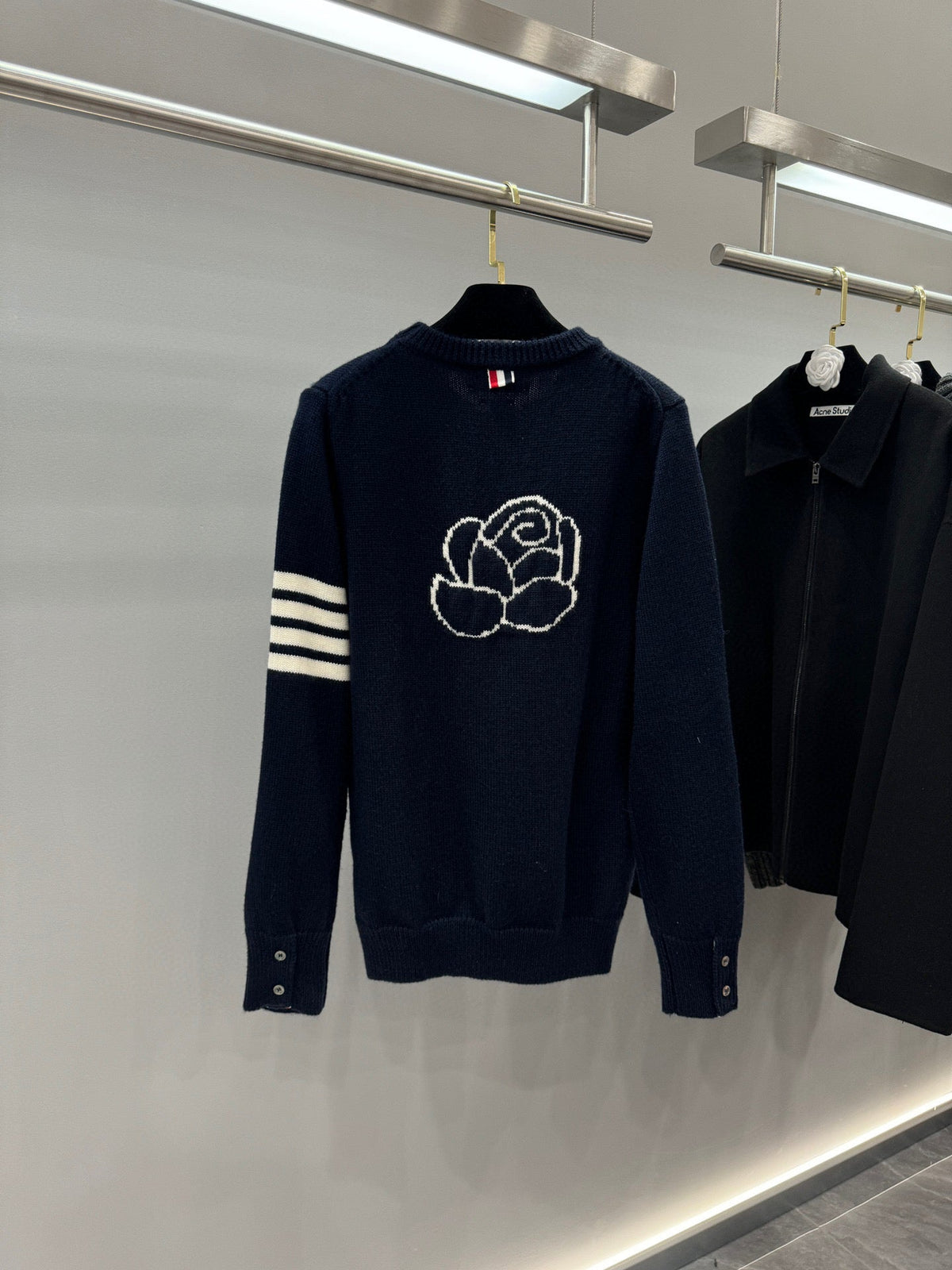 4-Bar Crewneck Navy Sweater - Men's