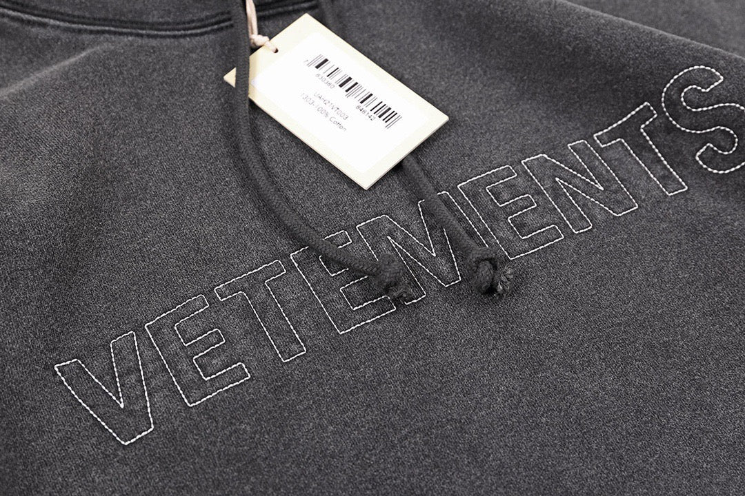 Washed Grey Tonal Logo Hoodie - Men's