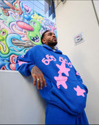 Blue Cotton Star Print Pullover - Men's