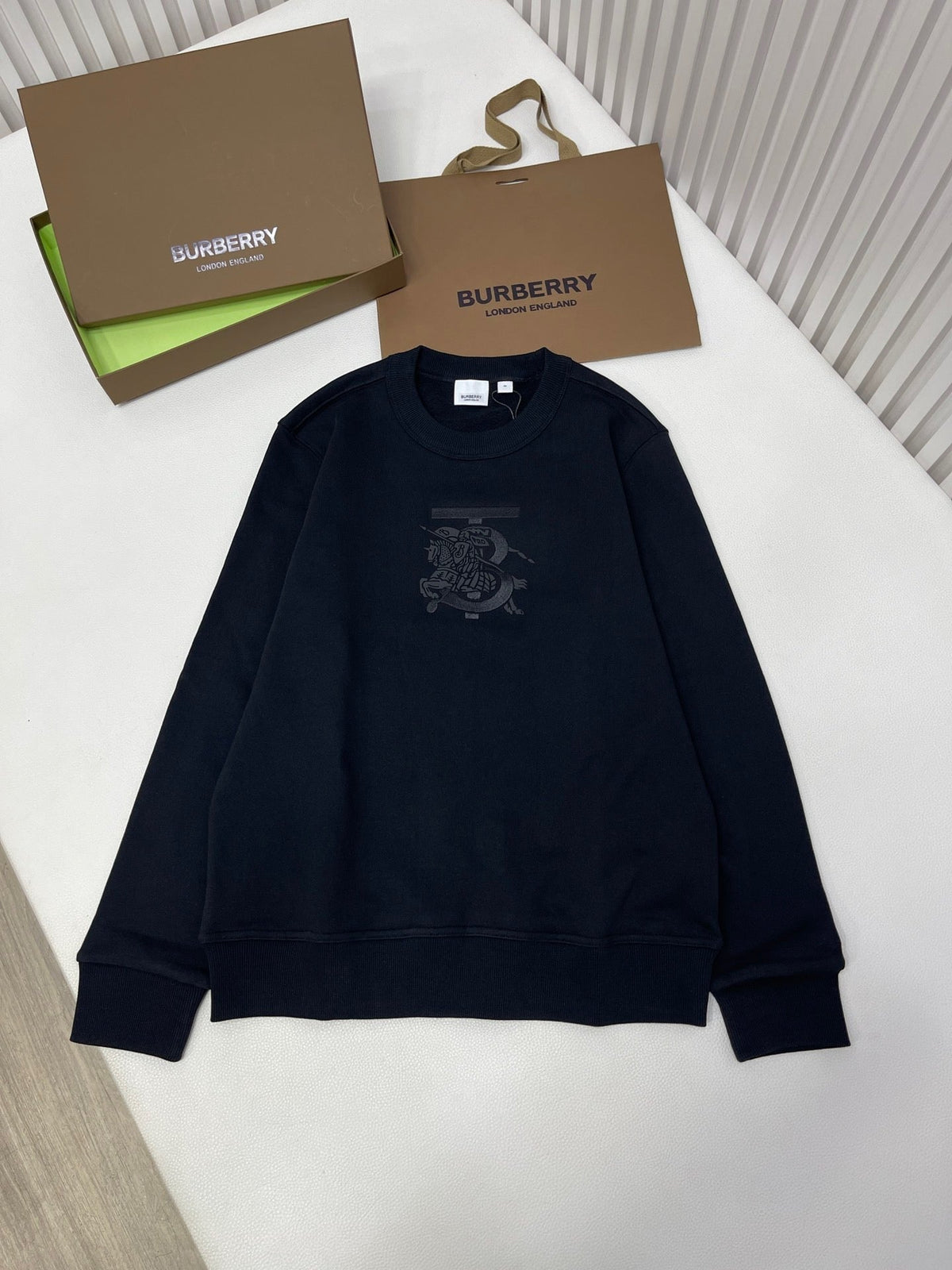 Navy Cotton Tonal Emblem Crewneck - Men's