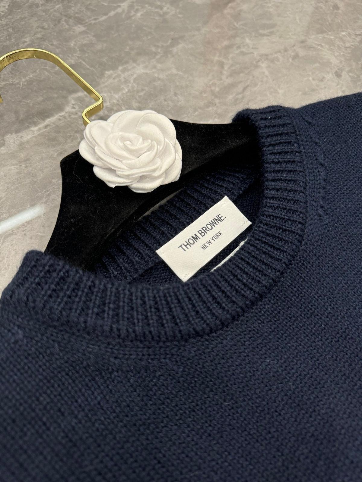 4-Bar Crewneck Navy Sweater - Men's