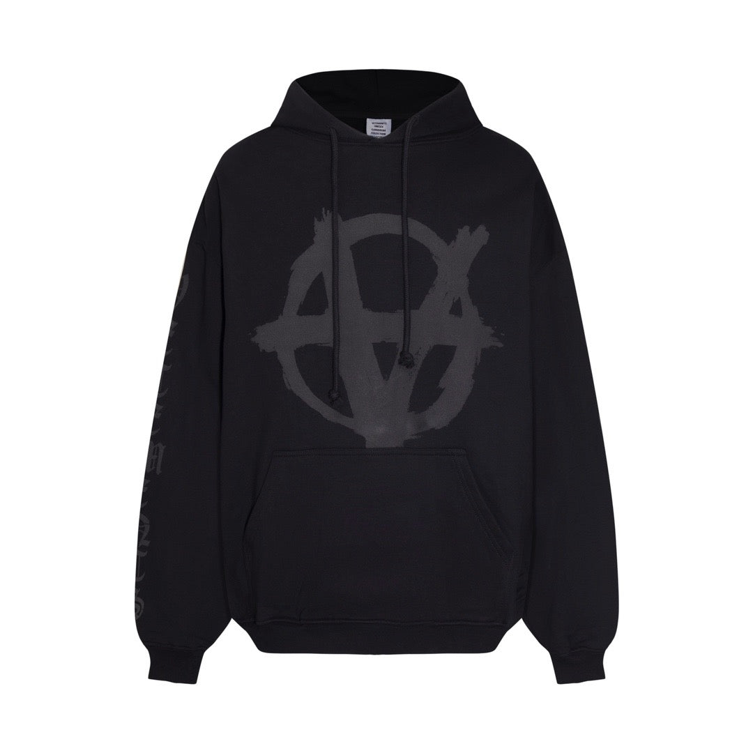 Black Cotton Tonal Graphic Pullover - Men's