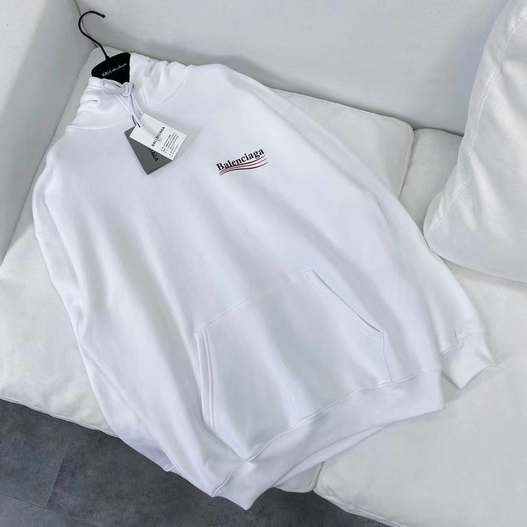White Cotton Chest Logo Pullover - Men's