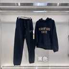 Black Cotton Gold Text Pullover - Men's