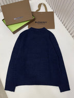 Navy Wool Crest Intarsia Crewneck - Men's