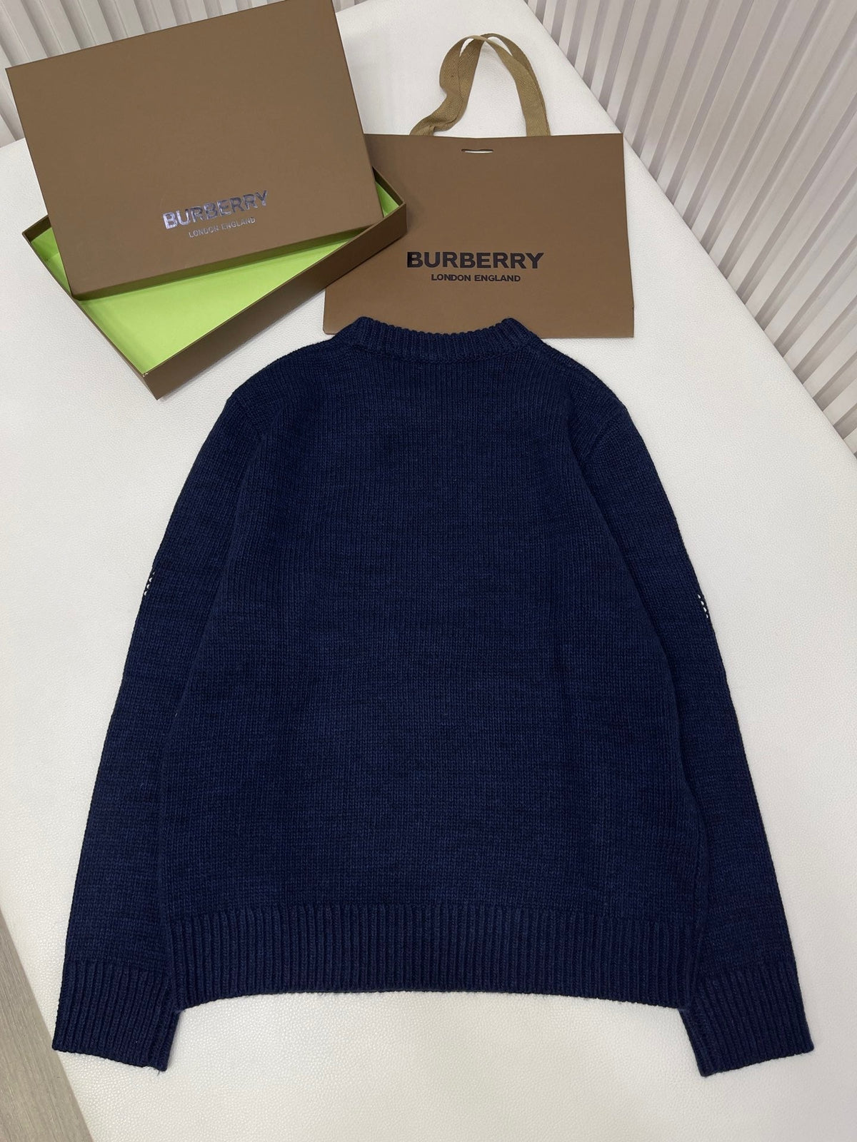 Navy Wool Crest Intarsia Crewneck - Men's