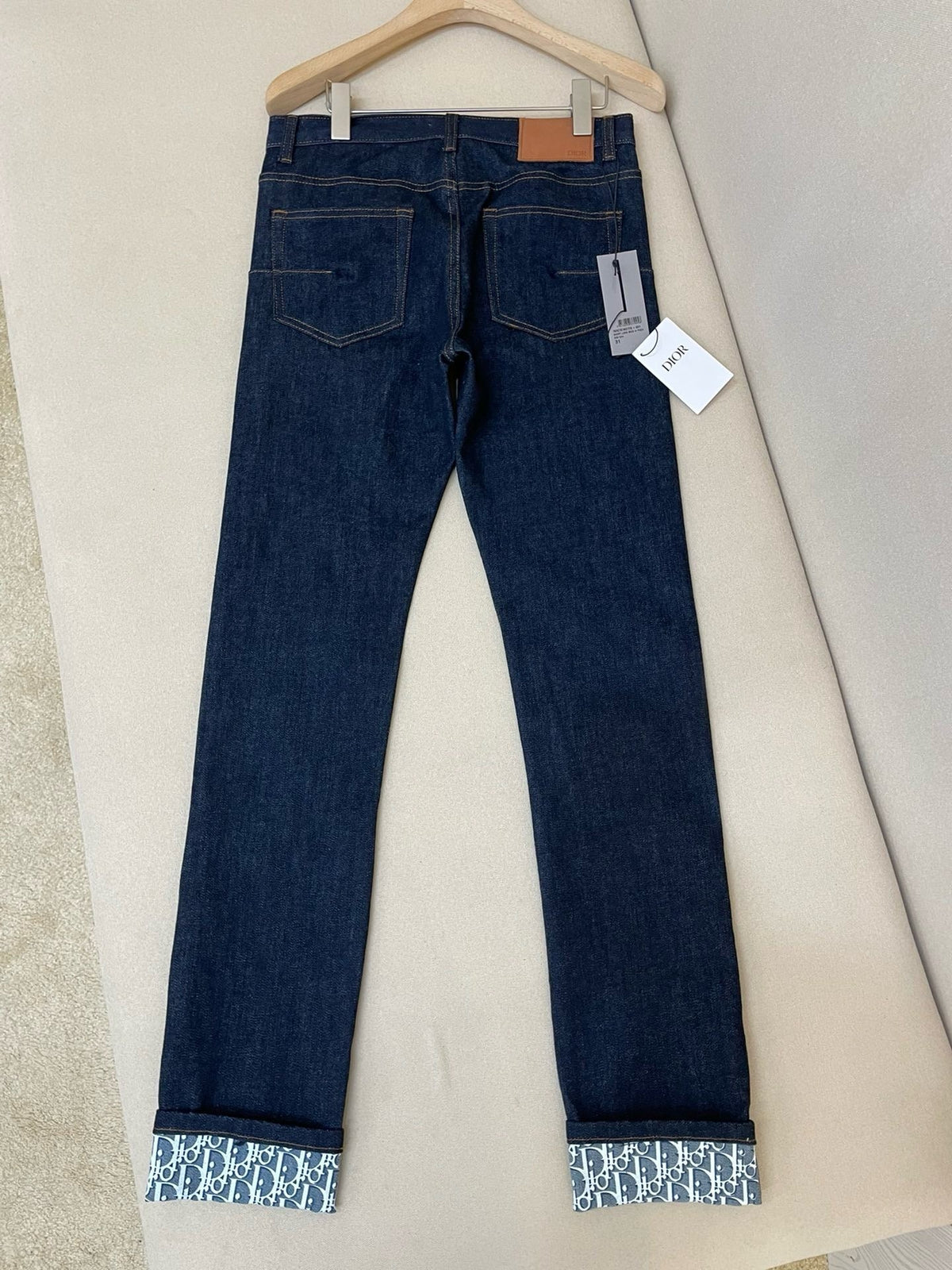 Blue Denim Monogram Hem Straight - Women's
