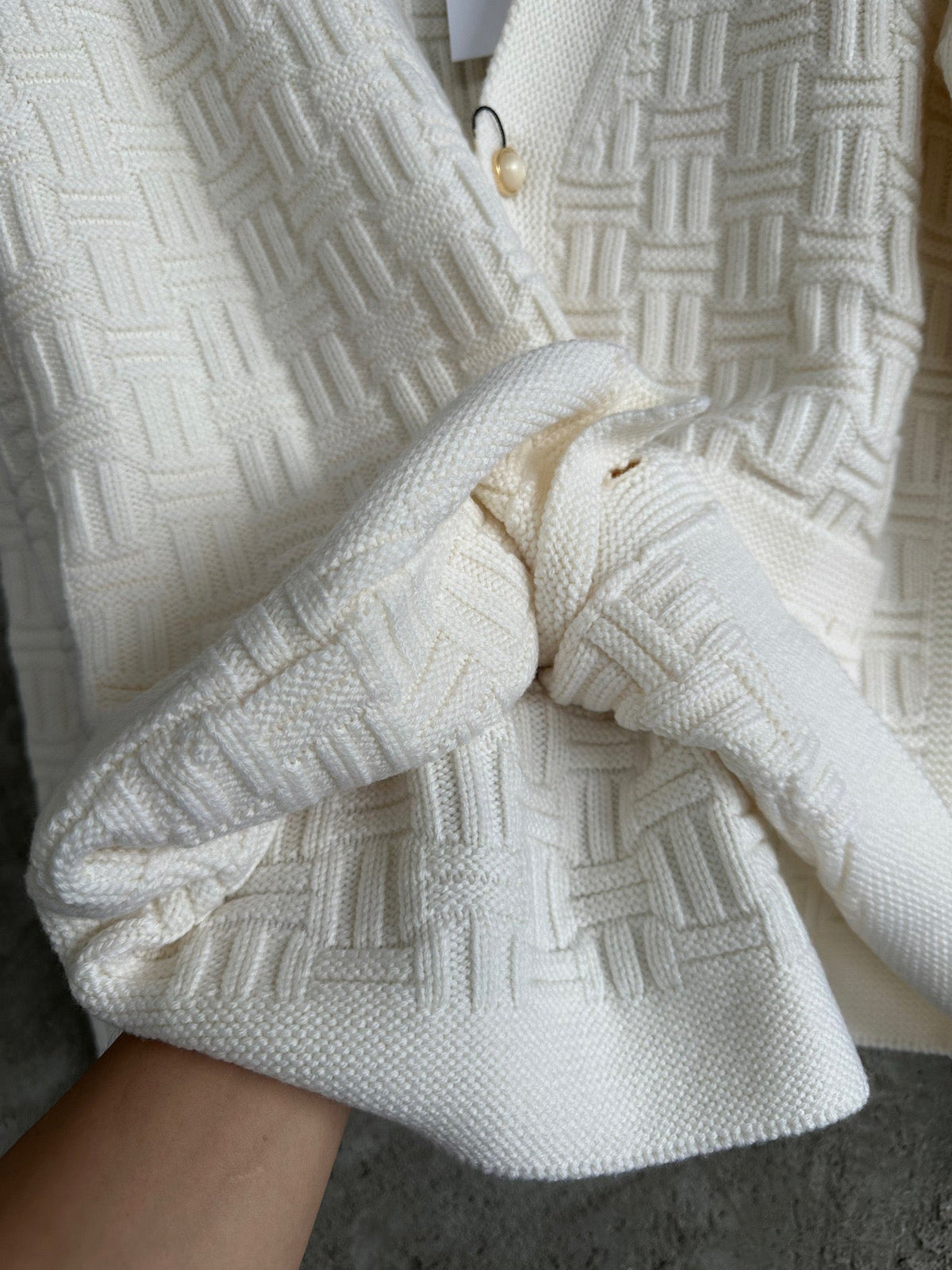 Cream Wool Cable Cardigan - Men's