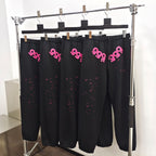 Black Cotton Print Joggers - Men's