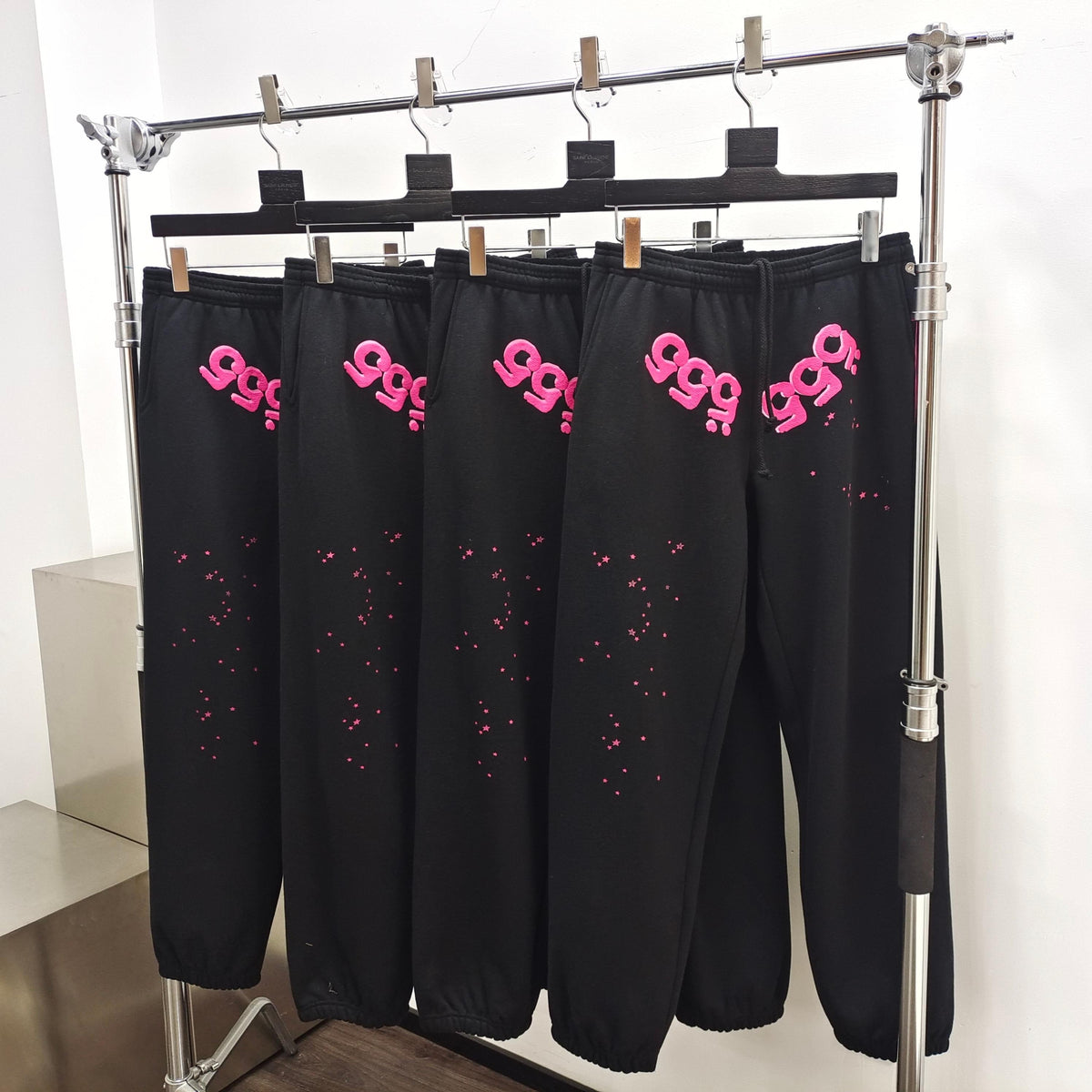 Black Cotton Print Joggers - Men's