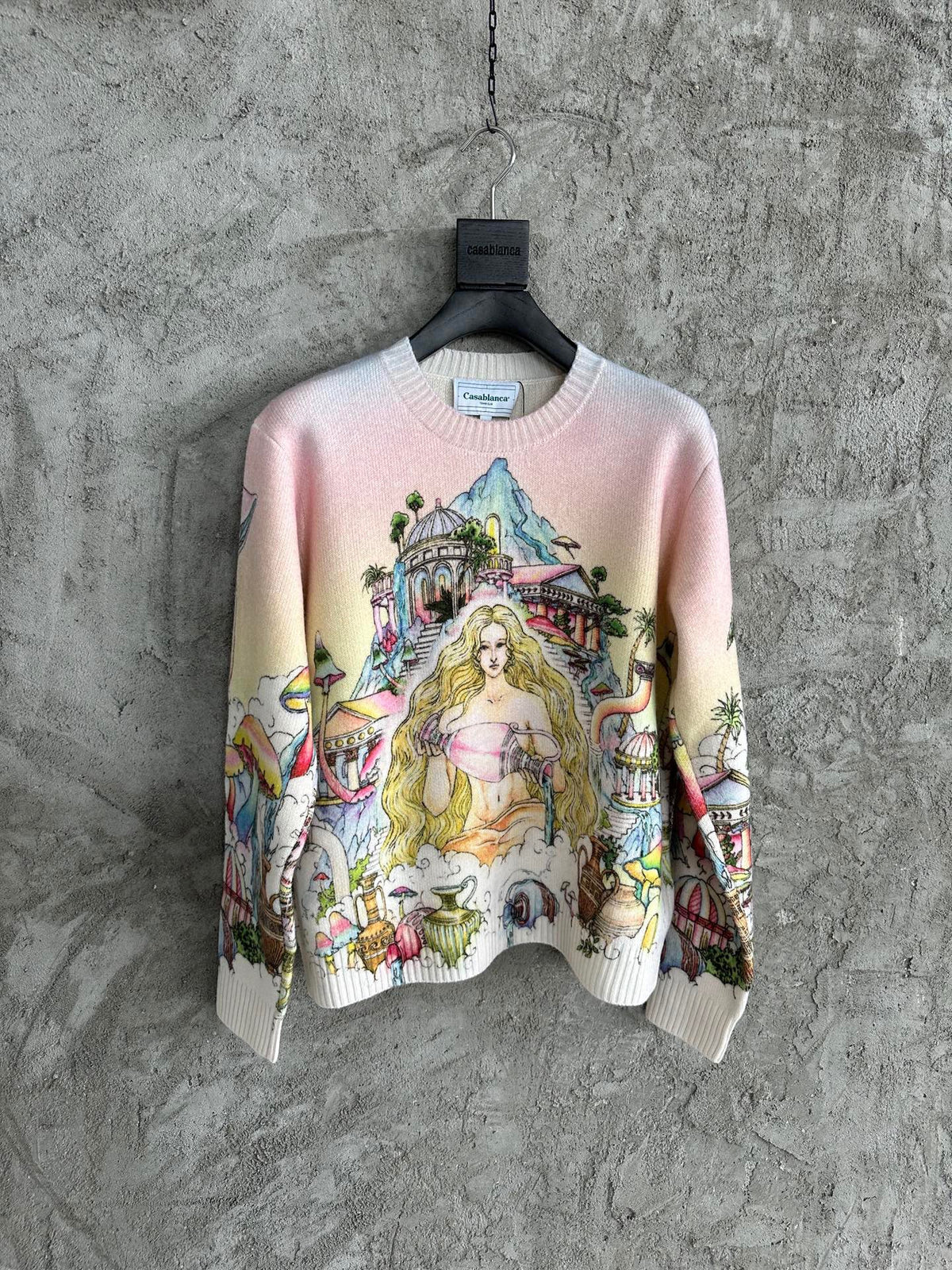 Pink Wool Print Crewneck - Men's