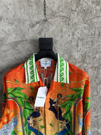 Orange Tropical Print Silk Shirt - Men's