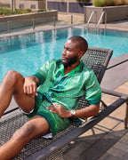 Green Wave Print Silk Shirt - Men's
