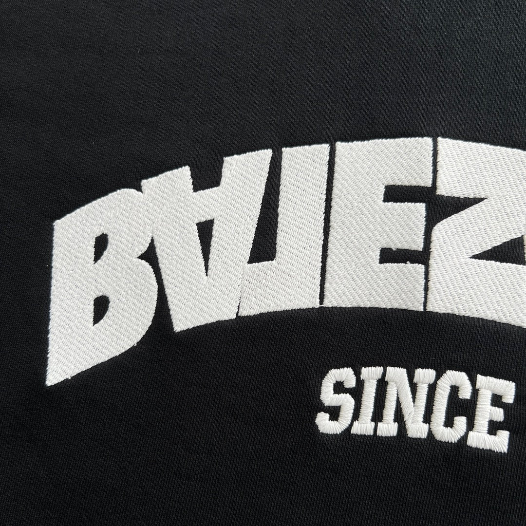 Black Cotton Varsity Text Pullover - Men's