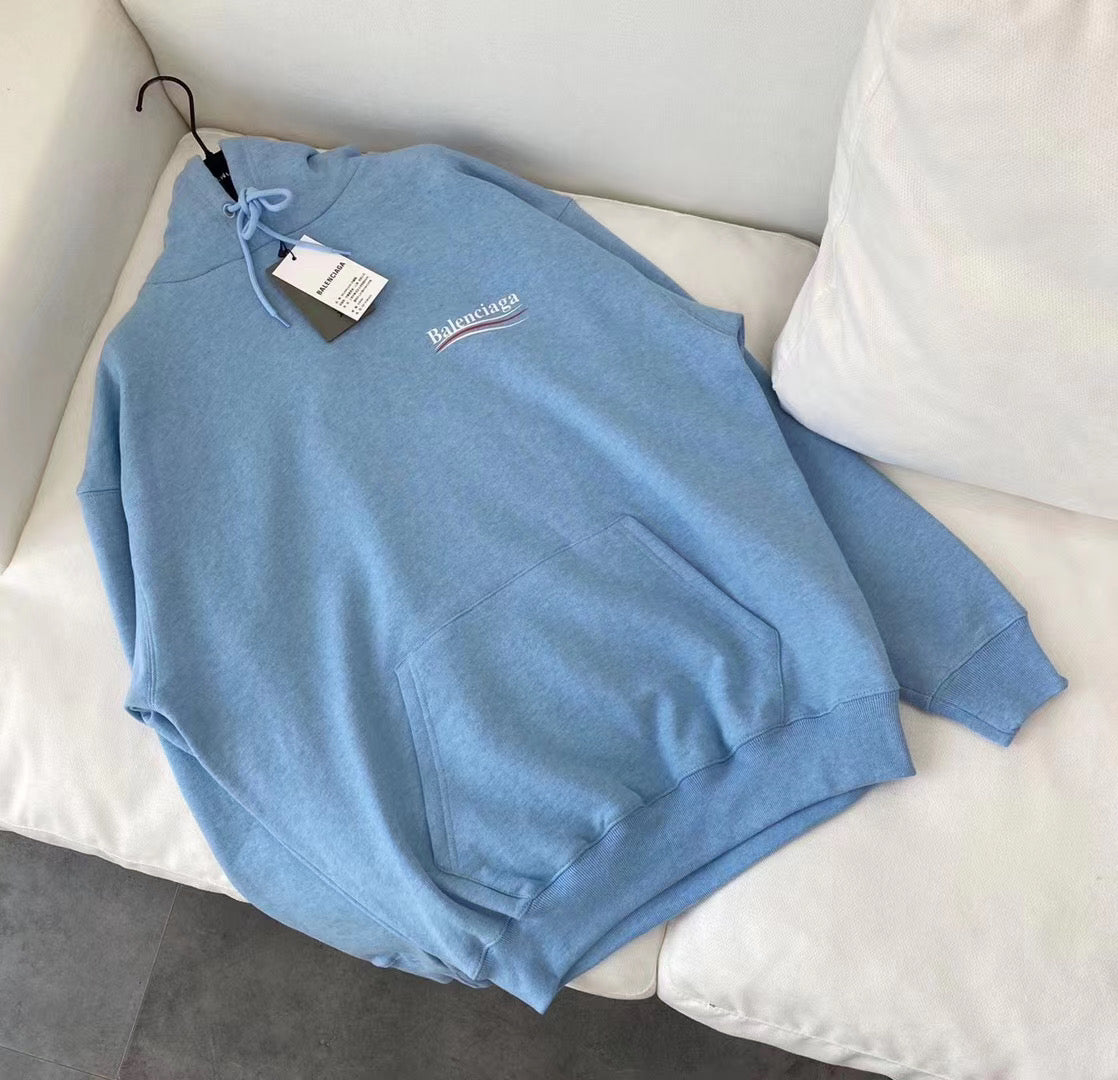 Blue Cotton Chest Logo Pullover - Men's