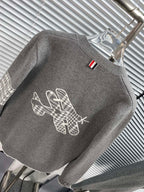 Grey Wool Bar Stripe Cardigan - Men's