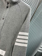 Navy Wool Four-Bar Zip-Through - Men's