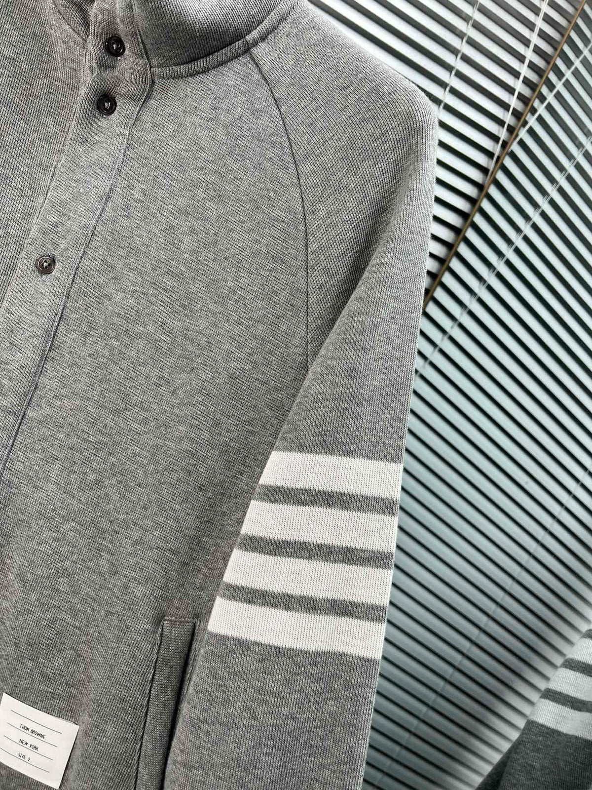 Navy Wool Four-Bar Zip-Through - Men's