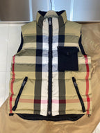 Beige Nylon Check Gilet - Men's