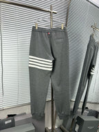 Grey Cotton Four-Bar Joggers - Men's