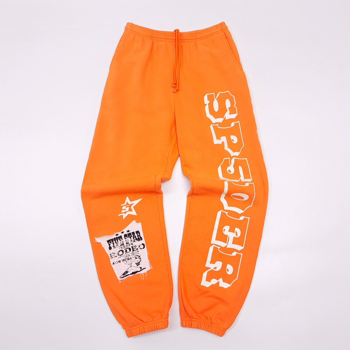 Orange Cotton Text Print Joggers - Men's