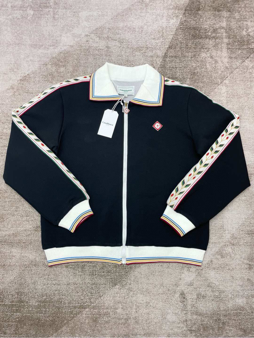 Navy Knit Contrast Trim Zip-Through - Men's