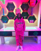 Pink Cotton Graphic Joggers - Men's