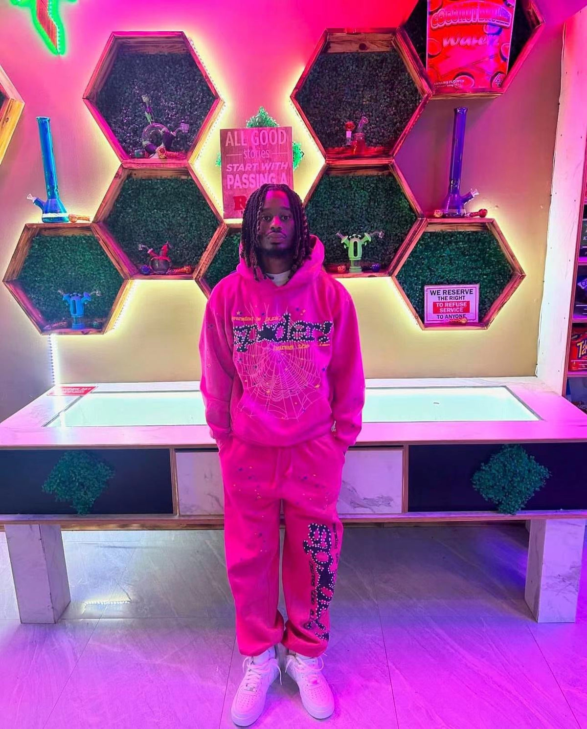 Pink Cotton Graphic Joggers - Men's