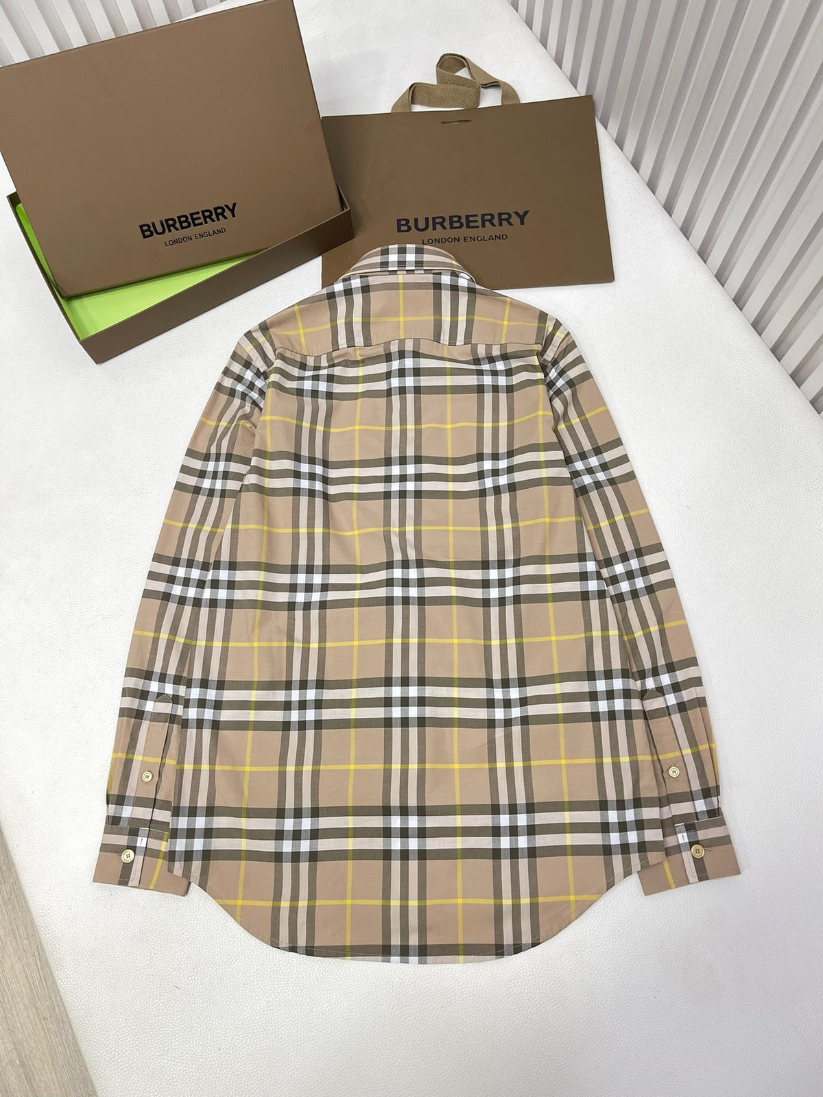 Beige Cotton Check Long-Sleeve - Men's