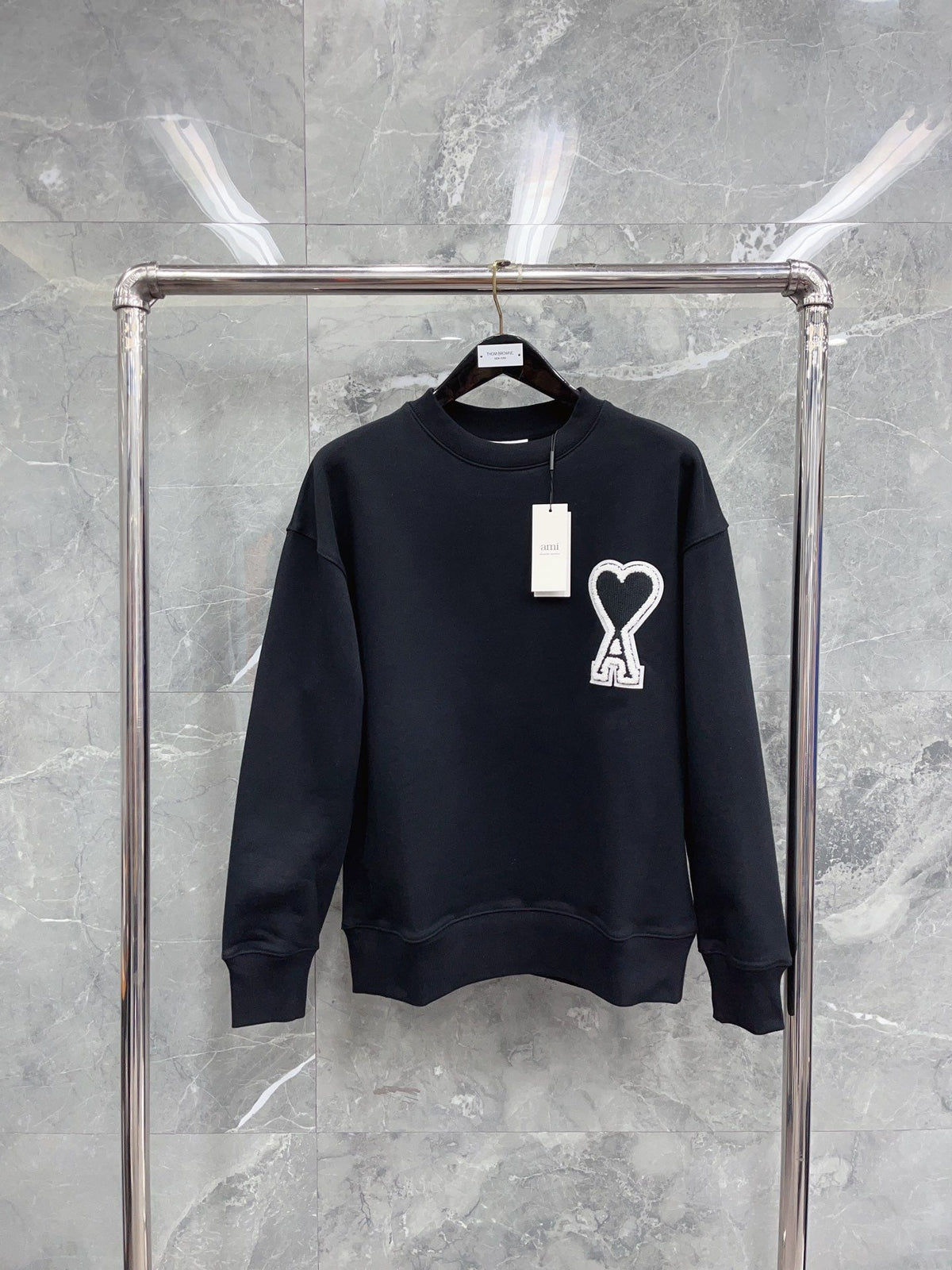 Navy Cotton Heart Logo Crewneck - Men's