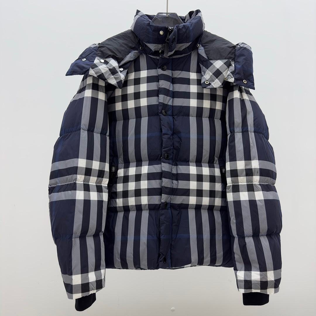 Navy Check Puffer Jacket - Men's