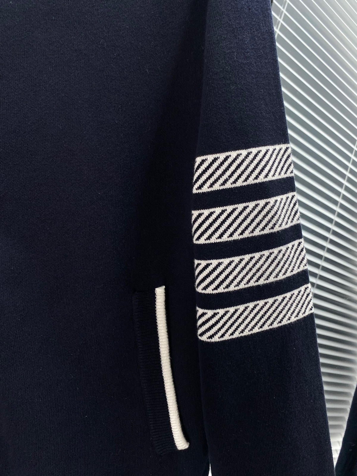 Navy Wool Four-Bar Cardigan - Men's