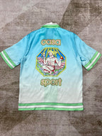 Blue Gradient Trim Silk Shirt - Men's
